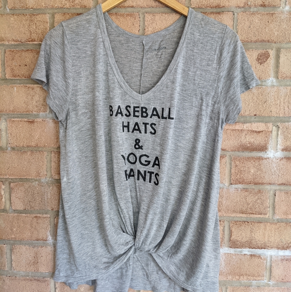 Heather Grey Hi-Lo Slouchy VneckTee w/ Front Twist